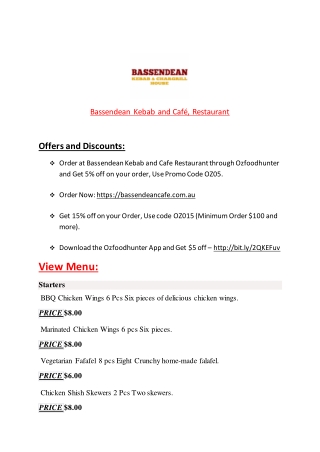 Bassendean Kebab and Café Menu – 5% off