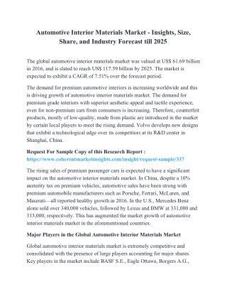 Automotive Interior Materials Market - Insights, Size, Share, and Industry Forecast till 2025