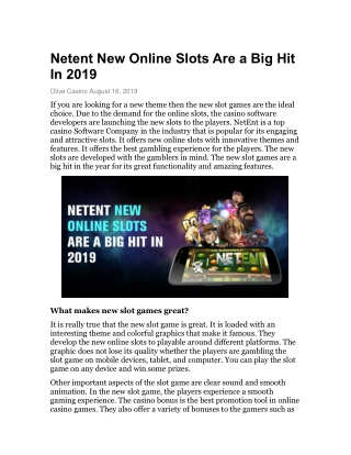 Netent New Online Slots Are a Big Hit in 2019