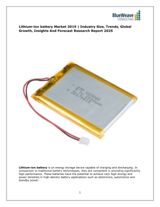 Lithium-ion battery Market 2019 | Industry Size, Trends, Global Growth, Insights And Forecast Research Report 2025