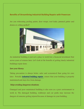 Benefits of Streamlining Industrial Building Repairs with Powercon
