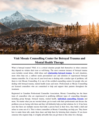 Visit Mosaic Counselling Center for Betrayal Trauma and Mental Health Therapy
