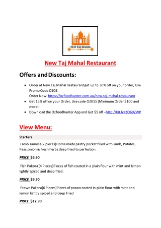 40% Off -New Taj Mahal Restaurant-Townsville City - Order Food Online