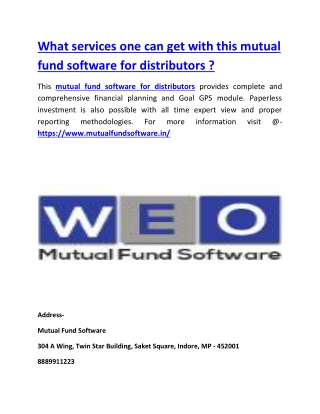 What services one can get with this mutual fund software for distributors ?