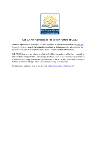 Get B.Arch Admissions for Better Future at ODGI