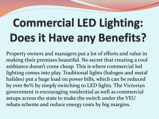 Commercial LED Lighting: Does it Have any Benefits?