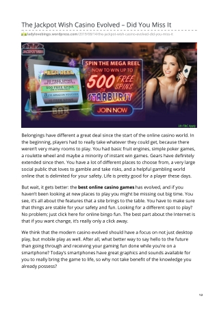The Jackpot Wish Casino Evolved – Did You Miss It