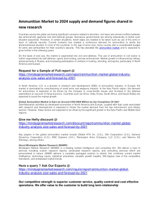 Ammunition Market to 2024 supply and demand figures shared in new research