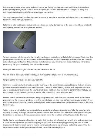 Concepts And Stratagies For Dealing With Chronic Tension