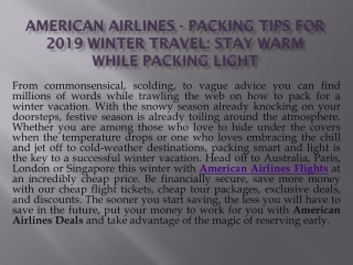 American Airlines - Packing Tips for 2019 Winter Travel: Stay Warm While Packing Light