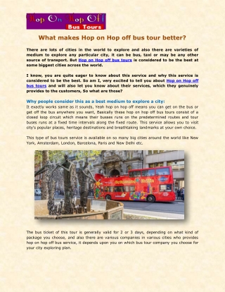 What makes Hop on Hop off bus tour better?