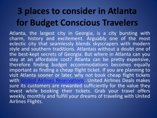 3 places to consider in Atlanta for Budget Conscious Travelers