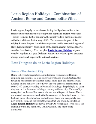 Lazio Region Holidays - Combination of Ancient Rome and Cosmopolite Vibes