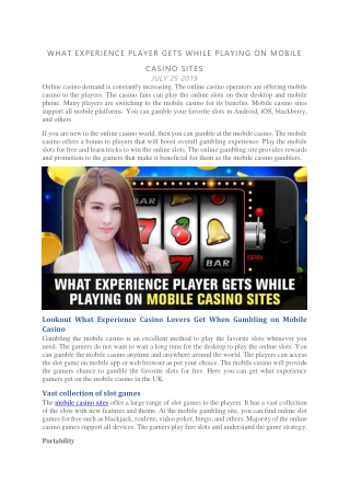 WHAT EXPERIENCE PLAYER GETS WHILE PLAYING ON MOBILE CASINO SITES
