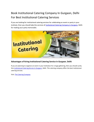 Book Institutional Catering Company In Gurgaon, Delhi for best institutional catering services