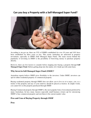 Can you buy a property with a self-managed super fund