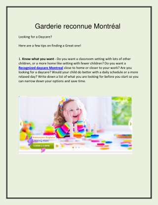 Garderie reconnue Montréal