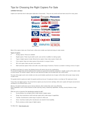 Have a any idea about the Tips for Choosing the Right Copiers For Sale