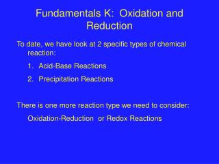 Fundamentals K: Oxidation and Reduction