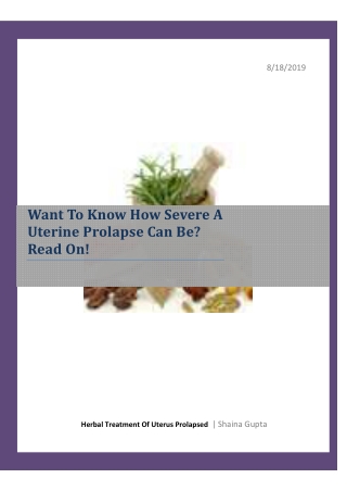 Herbal Treatment Of Uterus Prolapsed - Kalptaru Herbal Therapy Centre
