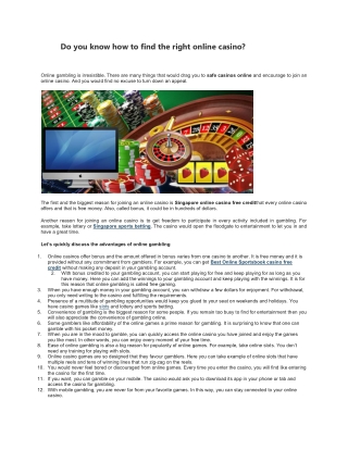 Do you know how to find the right online casino?