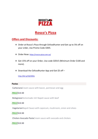 Rosco's Pizza Menu - 5% OFF – Pizza Restaurant in Kilsyt