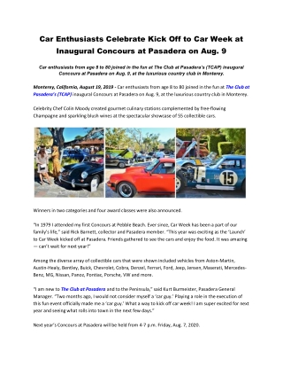 Car Enthusiasts Celebrate Kick Off to Car Week at Inaugural Concours at Pasadera on Aug. 9