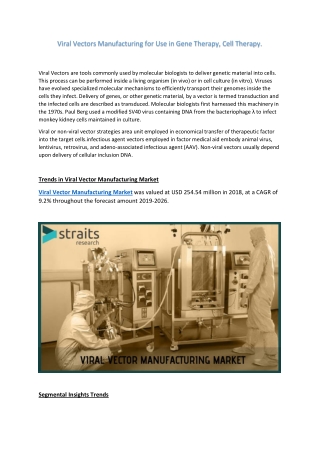 Viral Vector Manufacturing Market Huge Growth Opportunities by 2026