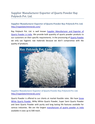 Supplier Manufacturer Exporter of Quartz Powder Ray Polytech Pvt. Ltd.