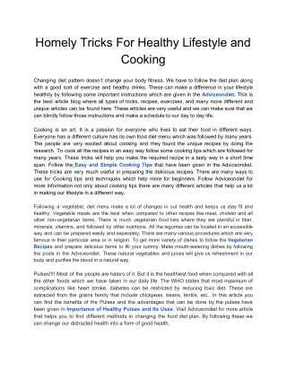 Homely Tricks For Healthy Lifestyle and Cooking