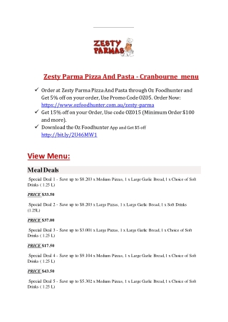 15% Off - Zesty Parma-Cranbourne - Order Food Online