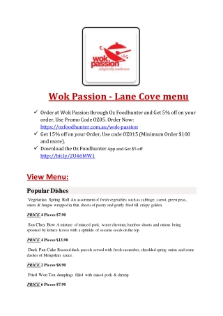 15% Off - Wok Passion-Lane Cove - Order Food Online