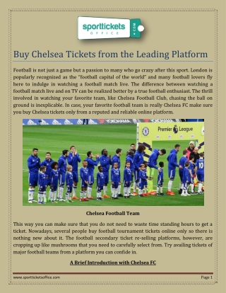 Buy Chelsea Tickets from the Leading Platform