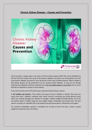 Chronic Kidney Disease – Causes and Prevention