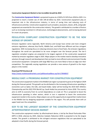 Construction Equipment Market to See Incredible Growth By 2022