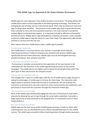 Why Mobile Apps Are Important In The Modern Business Environment