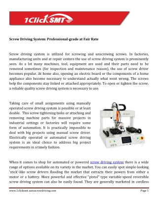 Screw Driving System Professional-grade at Fair Rate