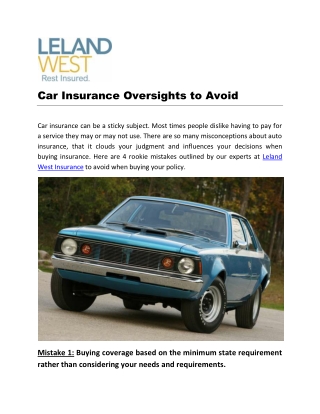 Car Insurance Oversights to Avoid