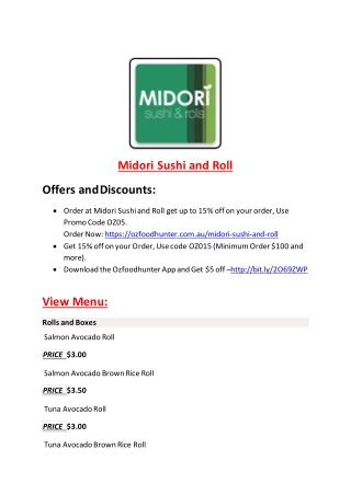 25% Off -Midori Sushi and Roll-Meadowbank - Order Food Online