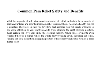 Common Pain Relief Safety and Benefits