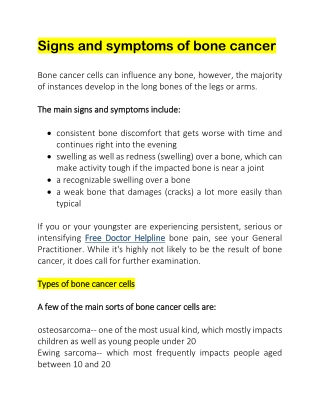 Signs and symptoms of bone cancer