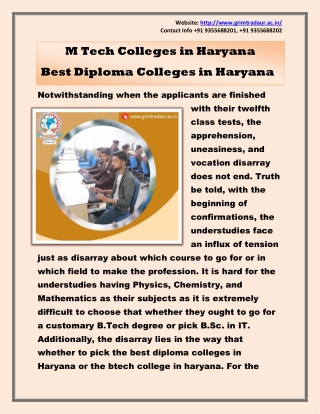 M Tech Colleges in Haryana - Best Diploma Colleges in Haryana