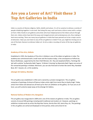 Are you a Lover of Art? Visit these 3 Top Art Galleries in India