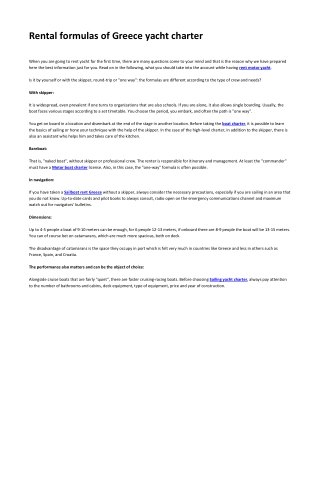 Rental formulas of Greece yacht charter