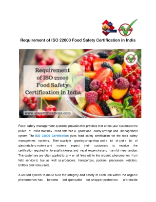 Requirement of ISO 22000 Food Safety Certification in India