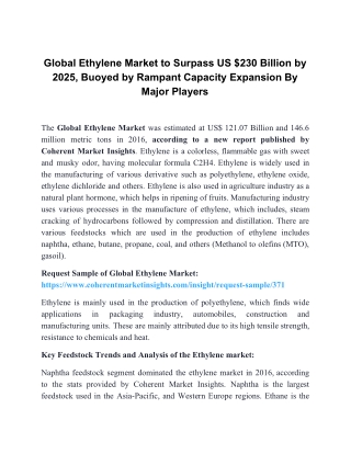 Ethylene Market to Surpass US $230 Billion by 2025