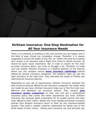 Kirkham Insurance: One-Stop Destination for All Your Insurance Needs