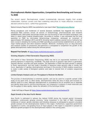 Electrophoresis Market Opportunities, Competitive Benchmarking and Forecast To 2030