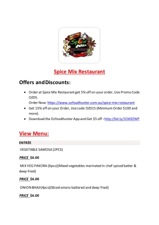 15% Off - Spice Mix Restaurant -Brunswick East - Order Food Online