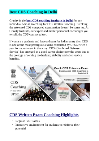 Best CDS Coaching in Delhi